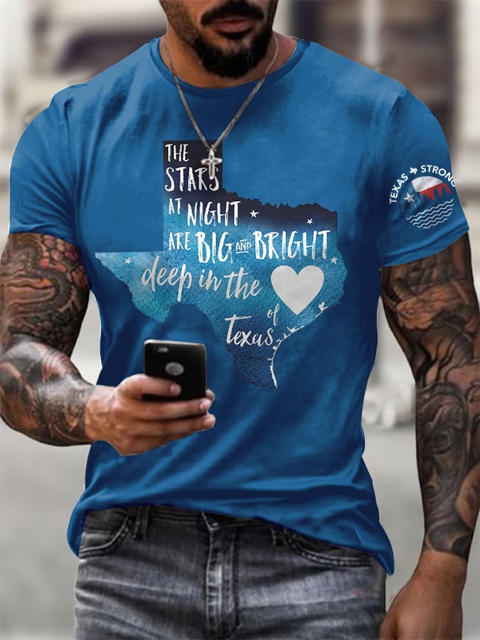 🙏💔Join us in praying for Texas.🙏Men's Retro Texas Strong The Stars At Night Are Big And Bright Deep In The Heart Of Texas Print T-Shirt