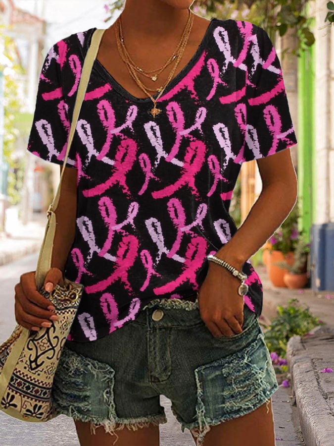 Breast Cancer Awareness Print Short Sleeve T-Shirt
