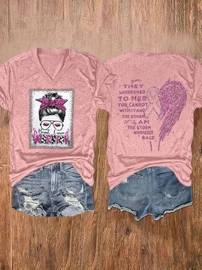 Women'S Breast cancer warrior Awareness V Neck T-Shirt