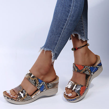 👍Last Day Promotion 70% OFF –2026 🌹New Leopard Print Leather Wedge Soft Sole Sandals