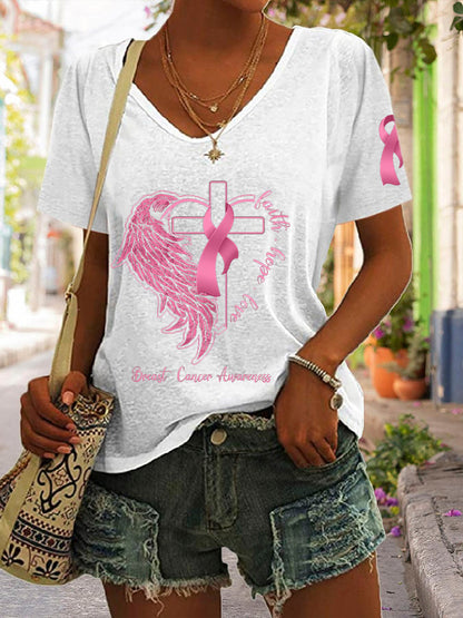 Women's Faith Hope Love Breast Cancer Casual T-Shirt