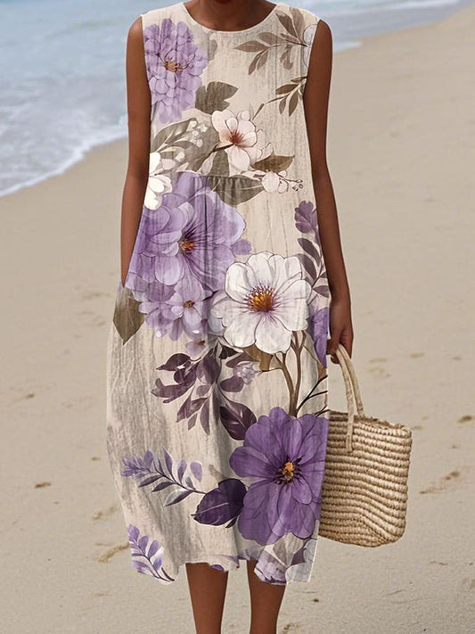 Women's Purple Floral Print Dress