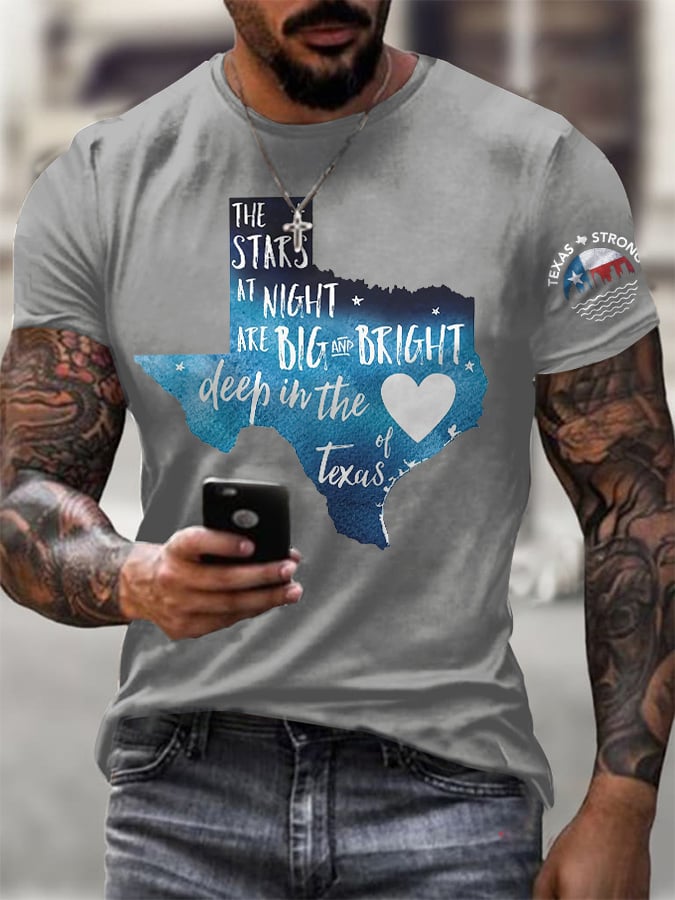 🙏💔Join us in praying for Texas.🙏Men's Retro Texas Strong The Stars At Night Are Big And Bright Deep In The Heart Of Texas Print T-Shirt