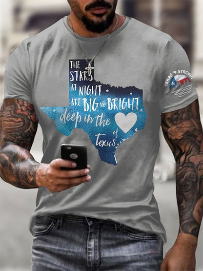 🙏💔Join us in praying for Texas.🙏Men's Retro Texas Strong The Stars At Night Are Big And Bright Deep In The Heart Of Texas Print T-Shirt