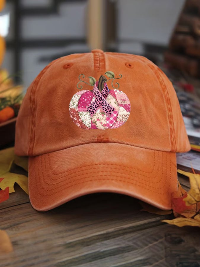 Women's Pink Pumpkin Print Washed Cotton Hat