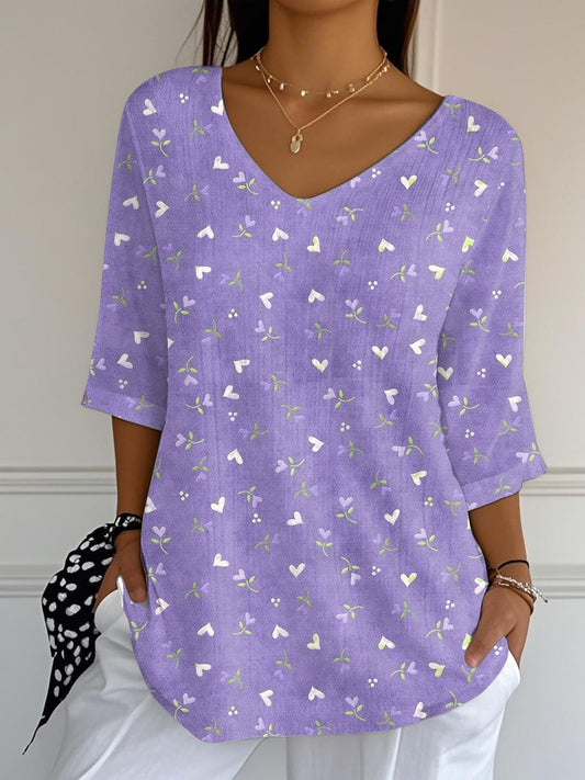 Women's Summer Alzheimer's Purple Heart Print Long Striped T-shirt