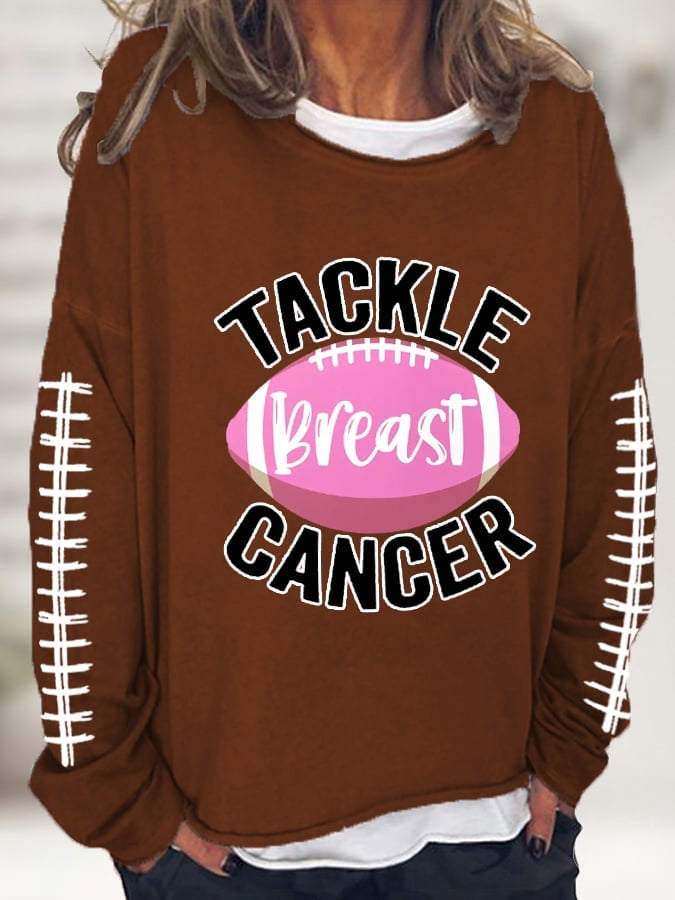 Women's Tackle Breast Cancer Pink Football Casual Long-Sleeve T-Shirt
