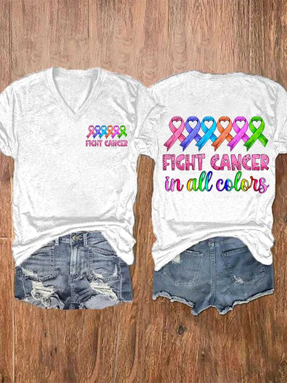 Women's Breast cancer Fight Cancer In all Colors Printed Casual T-shirt