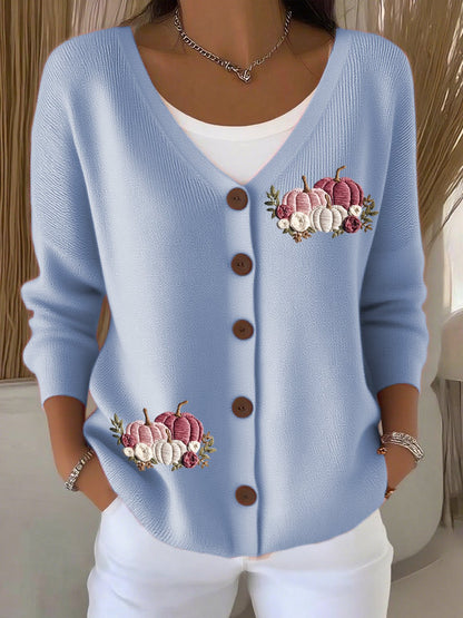 Women's Casual Autumn And Winter Pink Pumpkin Cardigan
