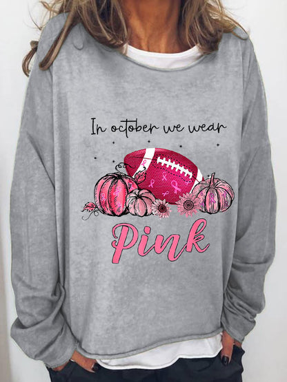 Women's Tackle Breast Cancer Pink Football Casual Long-Sleeve T-Shirt