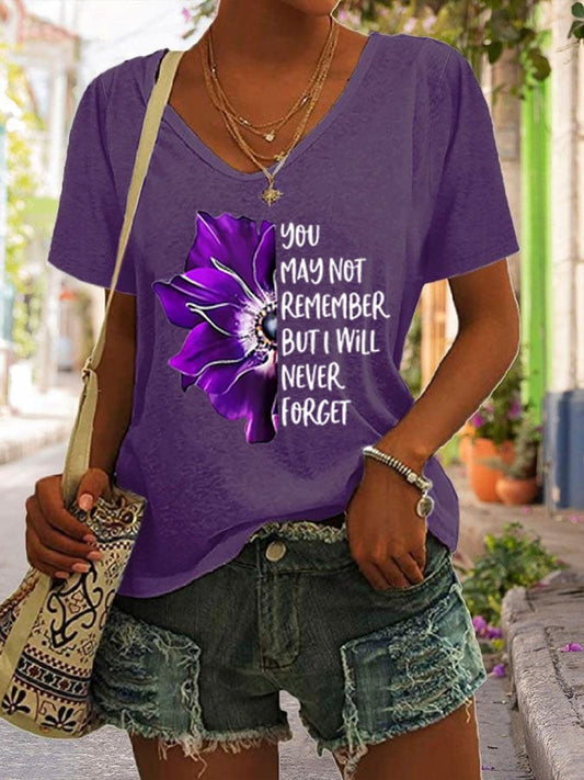 You May Not Remeber But I Will Never Forget Alzheimer'S Disease Women'S Printed T-Shirt