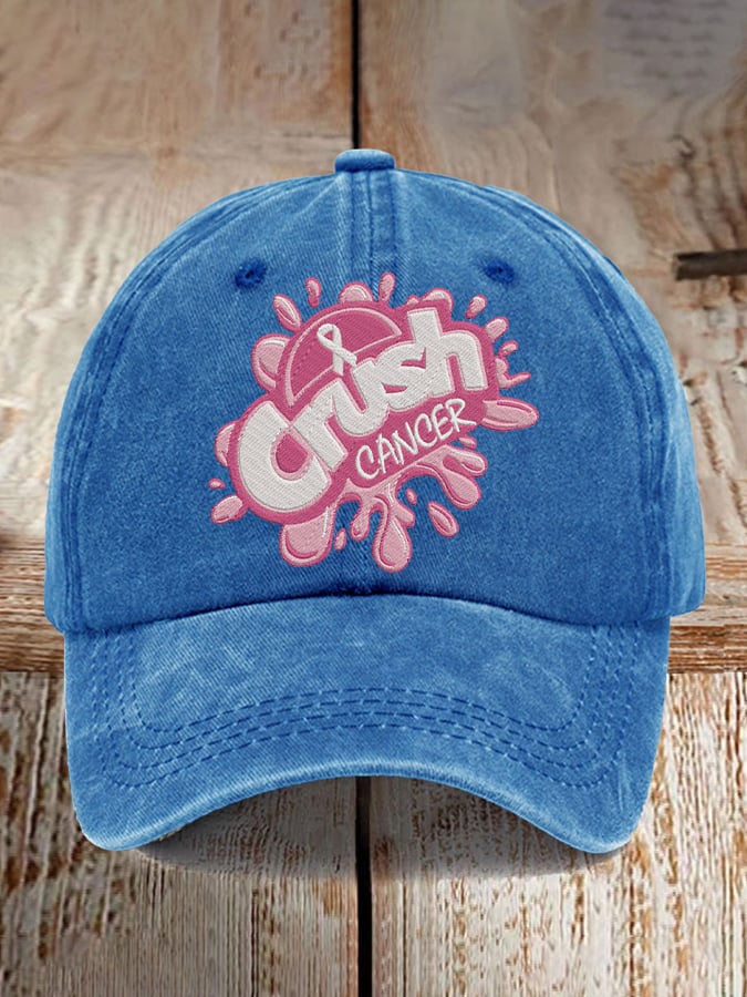 Retro Breast Cancer Awareness Crush Cancer Print Baseball Cap