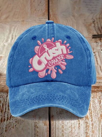 Retro Breast Cancer Awareness Crush Cancer Print Baseball Cap