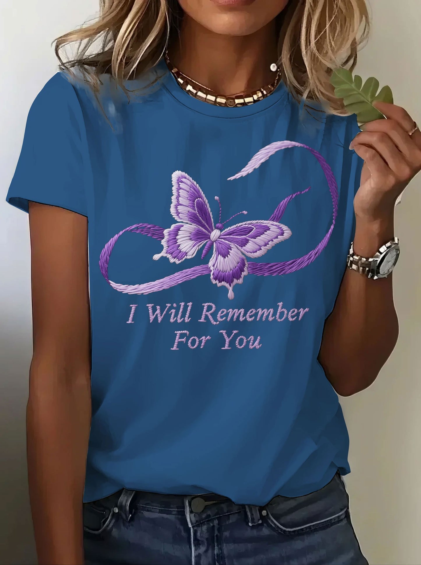 Women's Alzheimer's Disease Knitted Print Short Sleeve T-shirt