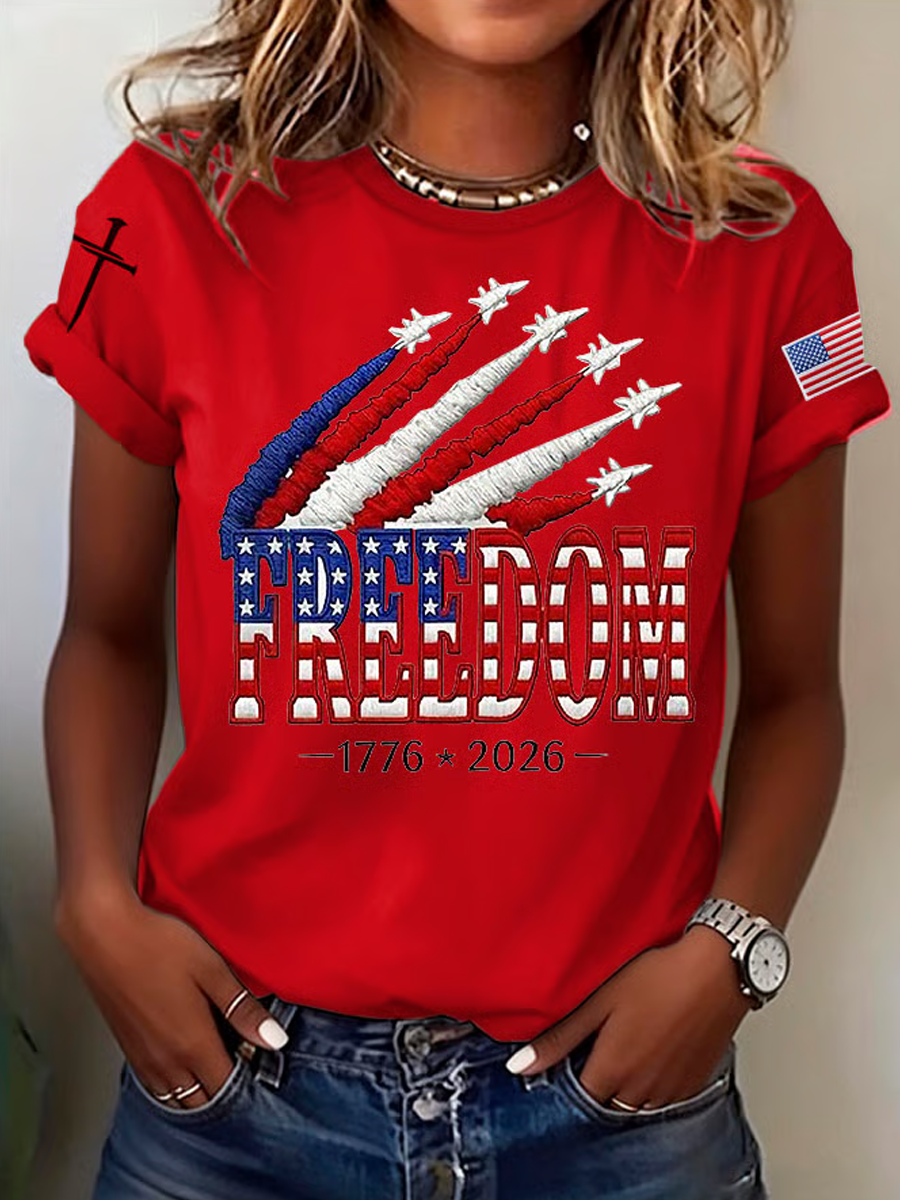 Women's America Flag Eagle We The People Printed T-shirt