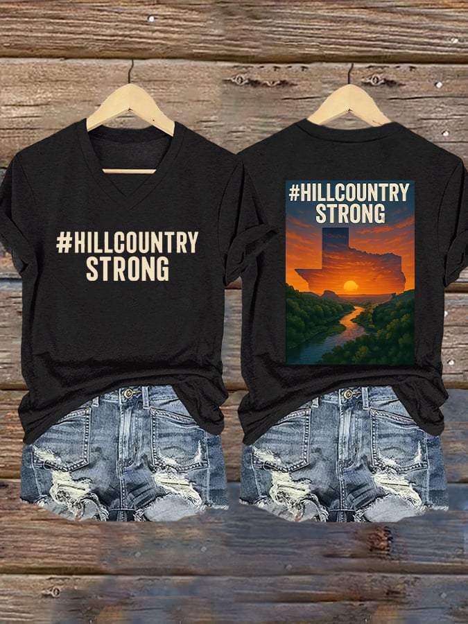 🙏💔Join us in praying for Texas.🙏Women's Texas Hill Country Strong Print T-shirt