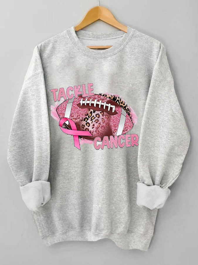 Women's Tackle Breast Cancer Pink Ribbon Football Sweatshirt