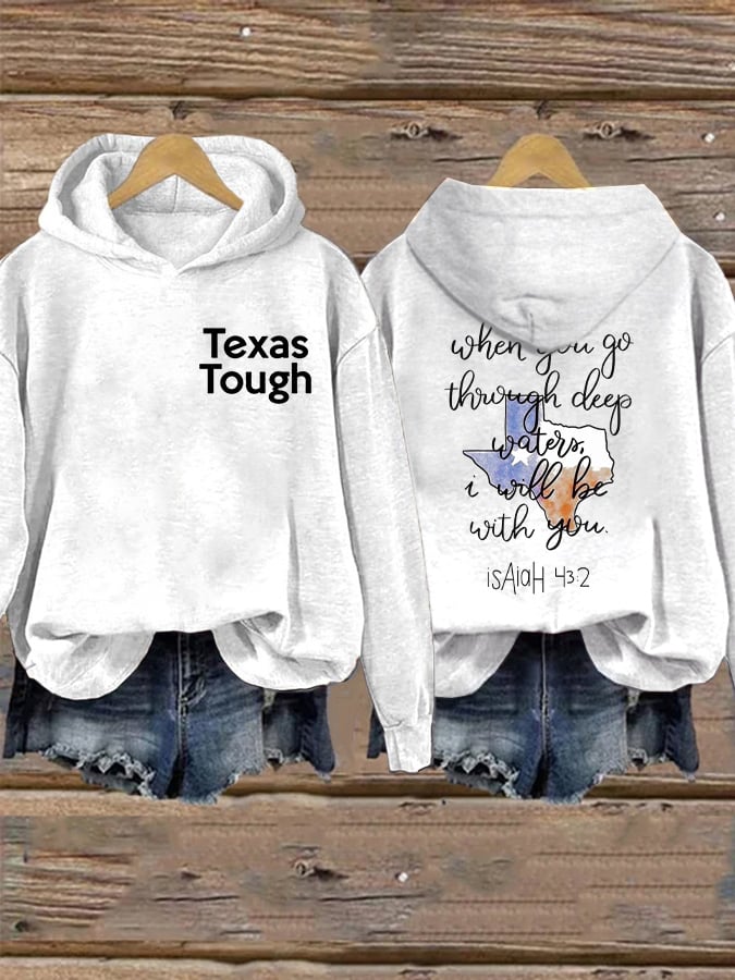🙏💔Join us in praying for Texas.🙏Retro Texas Tough When You Go Through Deep Waters, I Will Be With You. Isaiah 43:2 Print Hoodie