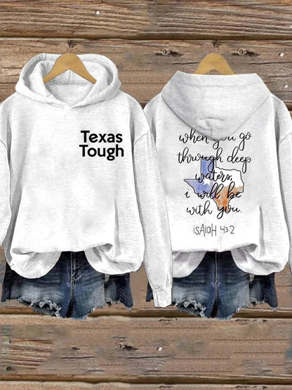 🙏💔Join us in praying for Texas.🙏Retro Texas Tough When You Go Through Deep Waters, I Will Be With You. Isaiah 43:2 Print Hoodie