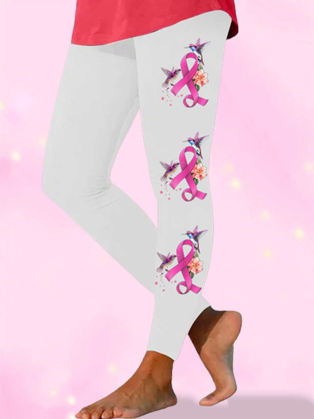 Women's Breast Cancer Awareness Pink Ribbon Print Leggings