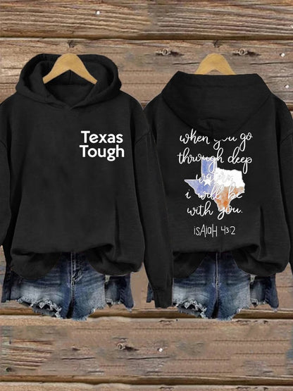 🙏💔Join us in praying for Texas.🙏Retro Texas Tough When You Go Through Deep Waters, I Will Be With You. Isaiah 43:2 Print Hoodie