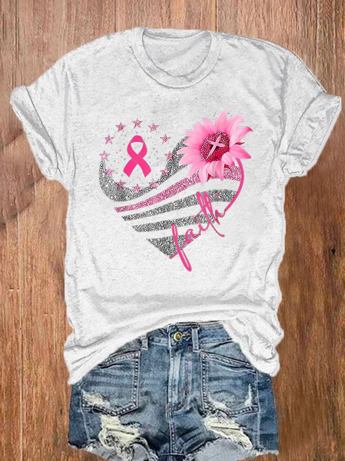 Breast Cancer Casual Print Short Sleeve T-Shirt