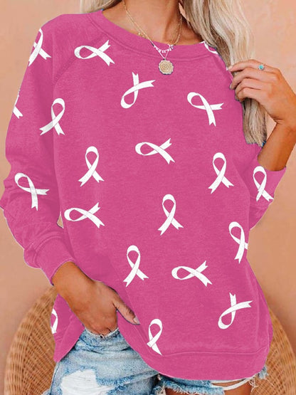 Women'S Breast Cancer Casual Print Loose Sweatshirt