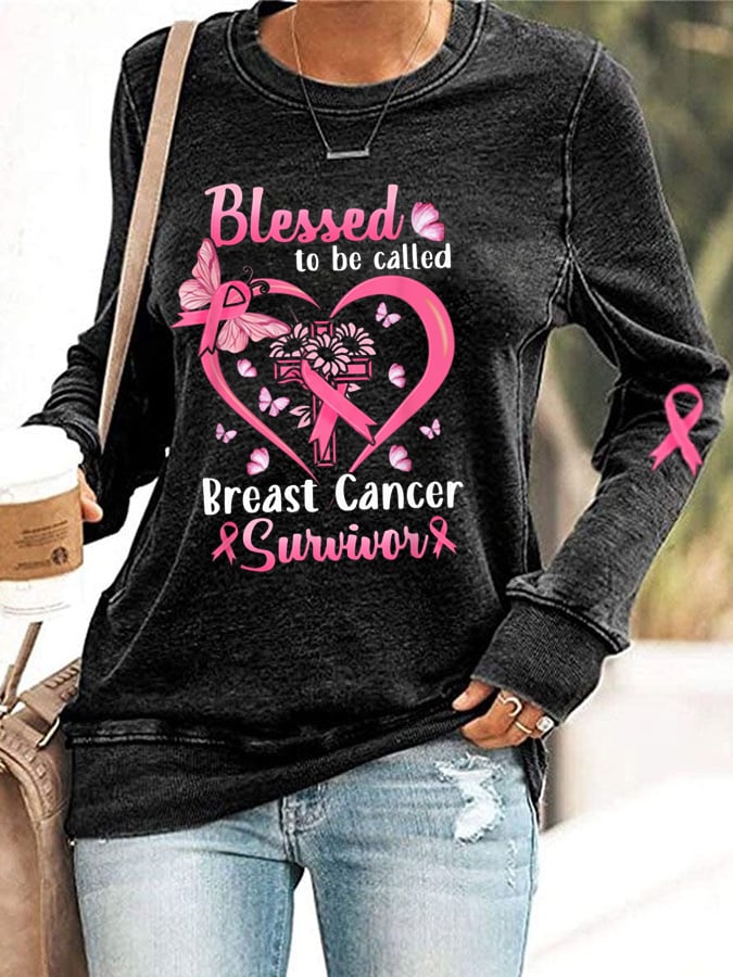 Blessed To Be Called Breast Cancer Survivor Print Sweatshirt