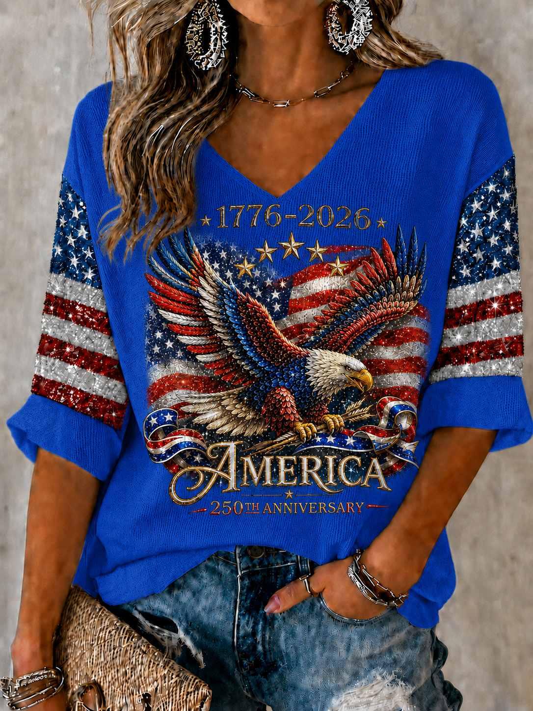 Women'S Retro Independence Day Art Printed Casual T-Shirt