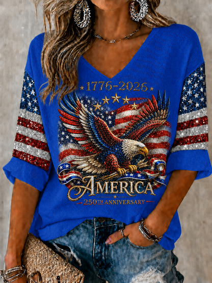 Women'S Retro Independence Day Art Printed Casual T-Shirt