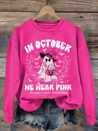 Women's Breast Cancer Print Crew Neck Sweatshirt
