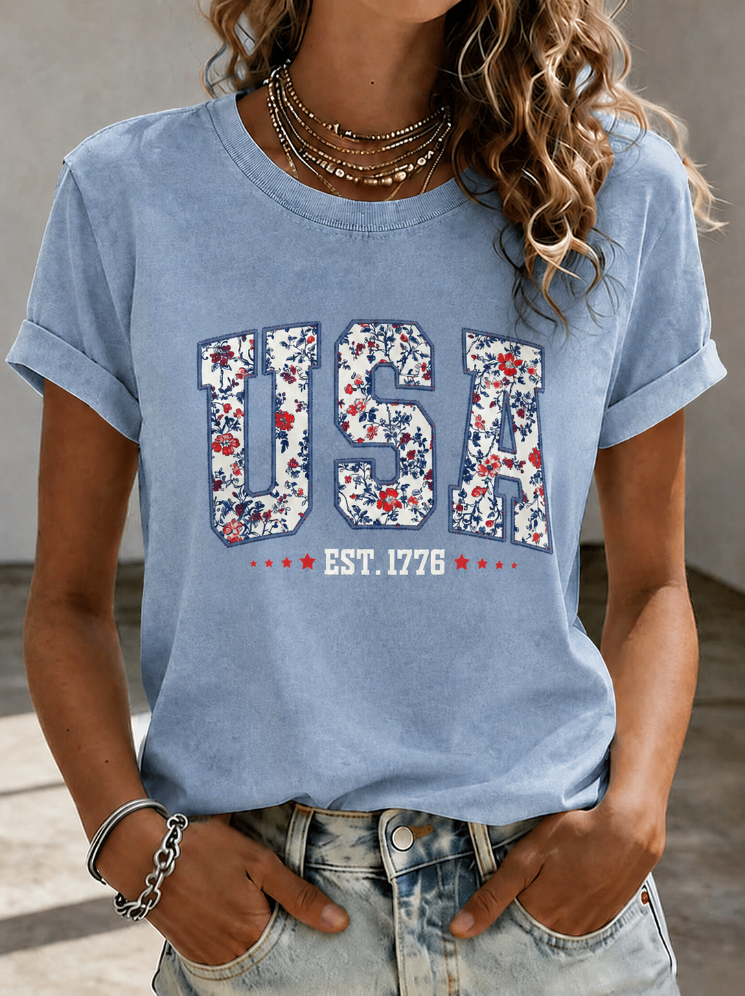 Women'S American Independence Day 250Th Anniversary Printed Short Sleeved T-Shirt