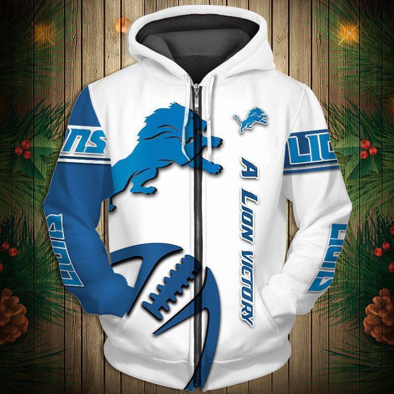 Detroit Lions  Men's Casual Zipper Hooded Sweatshirts