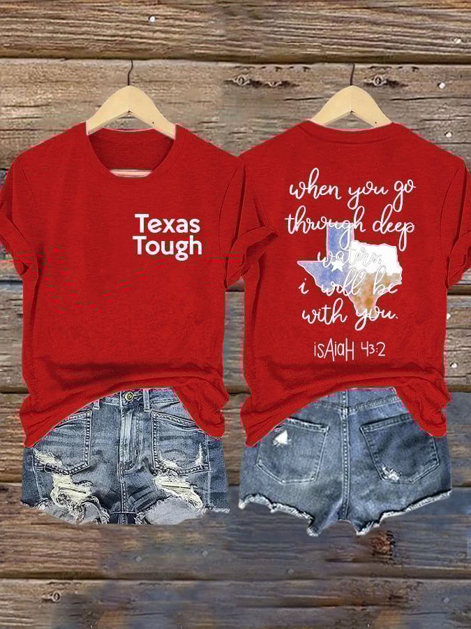 🙏💔Join us in praying for Texas.🙏Retro Texas Tough When You Go Through Deep Waters, I Will Be With You. Isaiah 43:2 Print T-Shirt