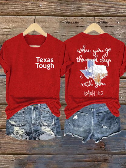 🙏💔Join us in praying for Texas.🙏Retro Texas Tough When You Go Through Deep Waters, I Will Be With You. Isaiah 43:2 Print T-Shirt