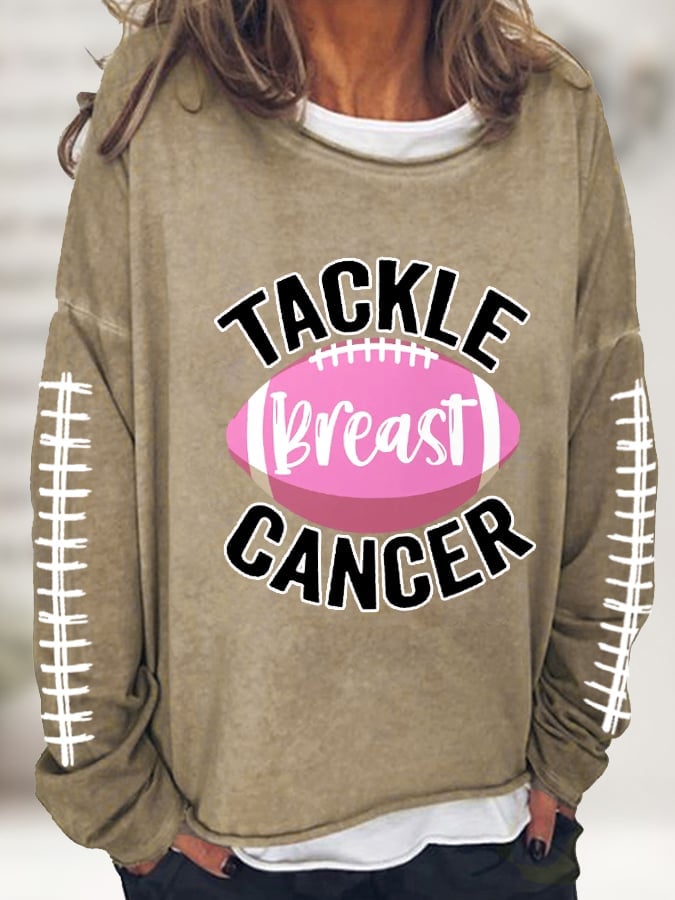 Women's Tackle Breast Cancer Pink Football Casual Long-Sleeve T-Shirt