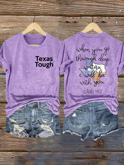 🙏💔Join us in praying for Texas.🙏Retro Texas Tough When You Go Through Deep Waters, I Will Be With You. Isaiah 43:2 Print T-Shirt