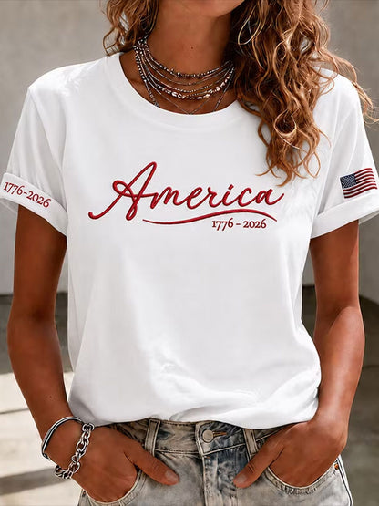 Women'S  America Flag Printed Casual T-Shirt