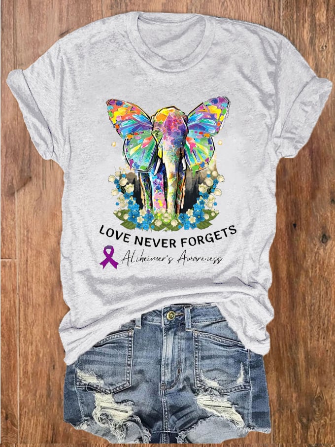 Women's Love Never Forgets Dementia Alzheimer's Print T-Shirt