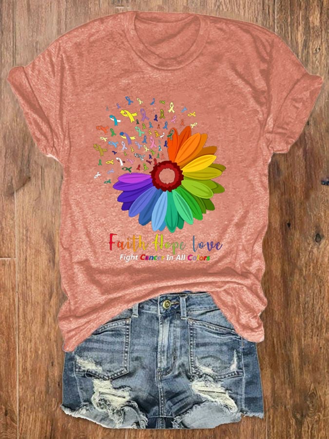 Women‘s Fight Cancer In All Colors Cancer Awareness Casual Tee