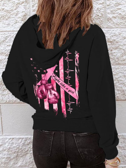 Women'S Breast Cancer Awareness Casual Printed Hooded Sweatshirt