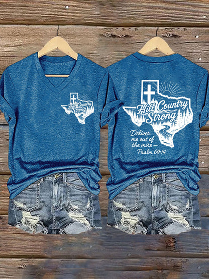 🙏💔Join us in praying for Texas.🙏Women's Hill Country Strong Printed Short-Sleeved T-Shirt