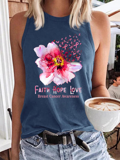 Women's Faith Hope Love Breast Cancer Ribbon Flower Daisy Print Tank Top
