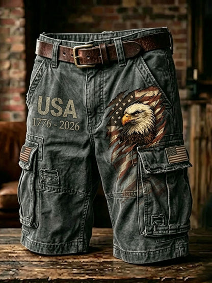 Men'S Independence Day American Flag Jet Planes Faith Print Casual Cargo Shorts