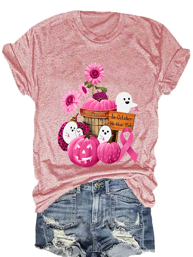Women'S In october we wear pink Breast Cancer Awareness Print T-Shirt