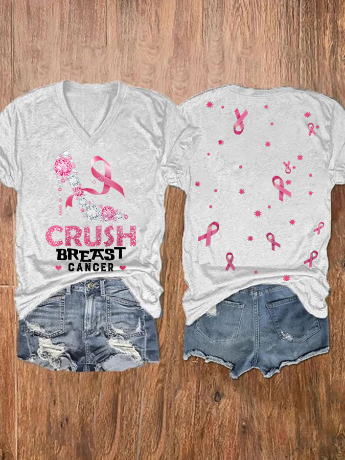 Women's Casual Breast Cancer Awareness Printed Short Sleeve T-Shirt