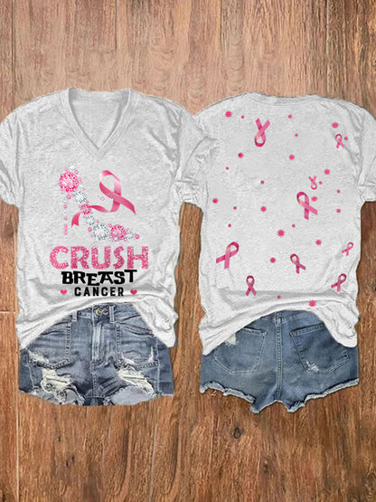 Women's Casual Breast Cancer Awareness Printed Short Sleeve T-Shirt