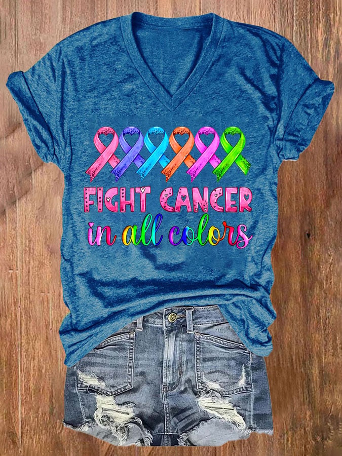 Women's Breast cancer Fight Cancer In all Colors Printed Casual T-shirt