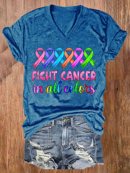 Women's Breast cancer Fight Cancer In all Colors Printed Casual T-shirt