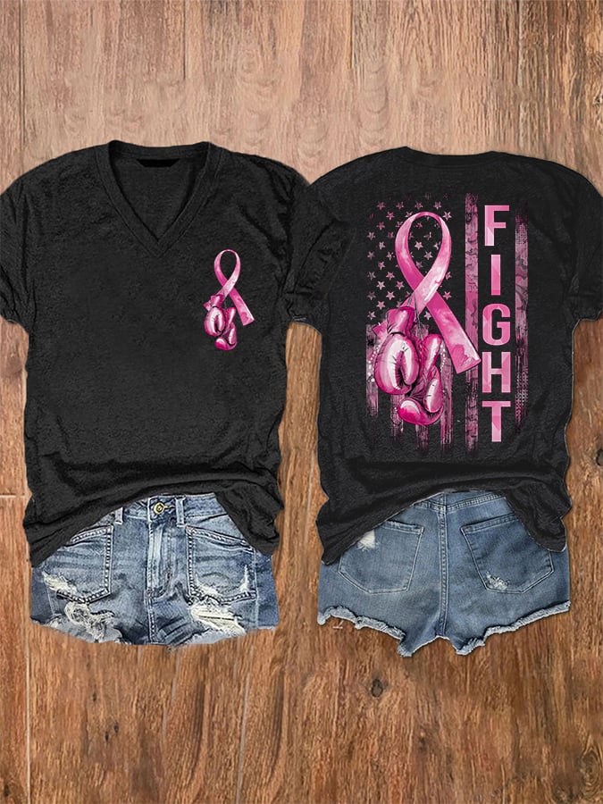 Women's Ffight Breast Cancer America Flag Tee